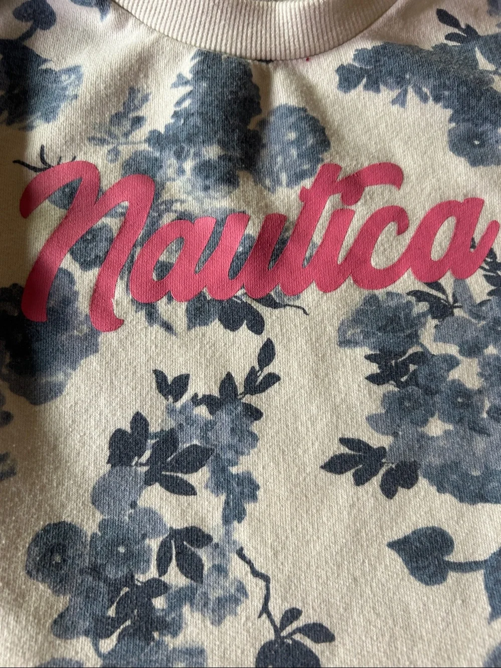 Nautica Cream Floral Peplum Sweatshirt with Pink Logo